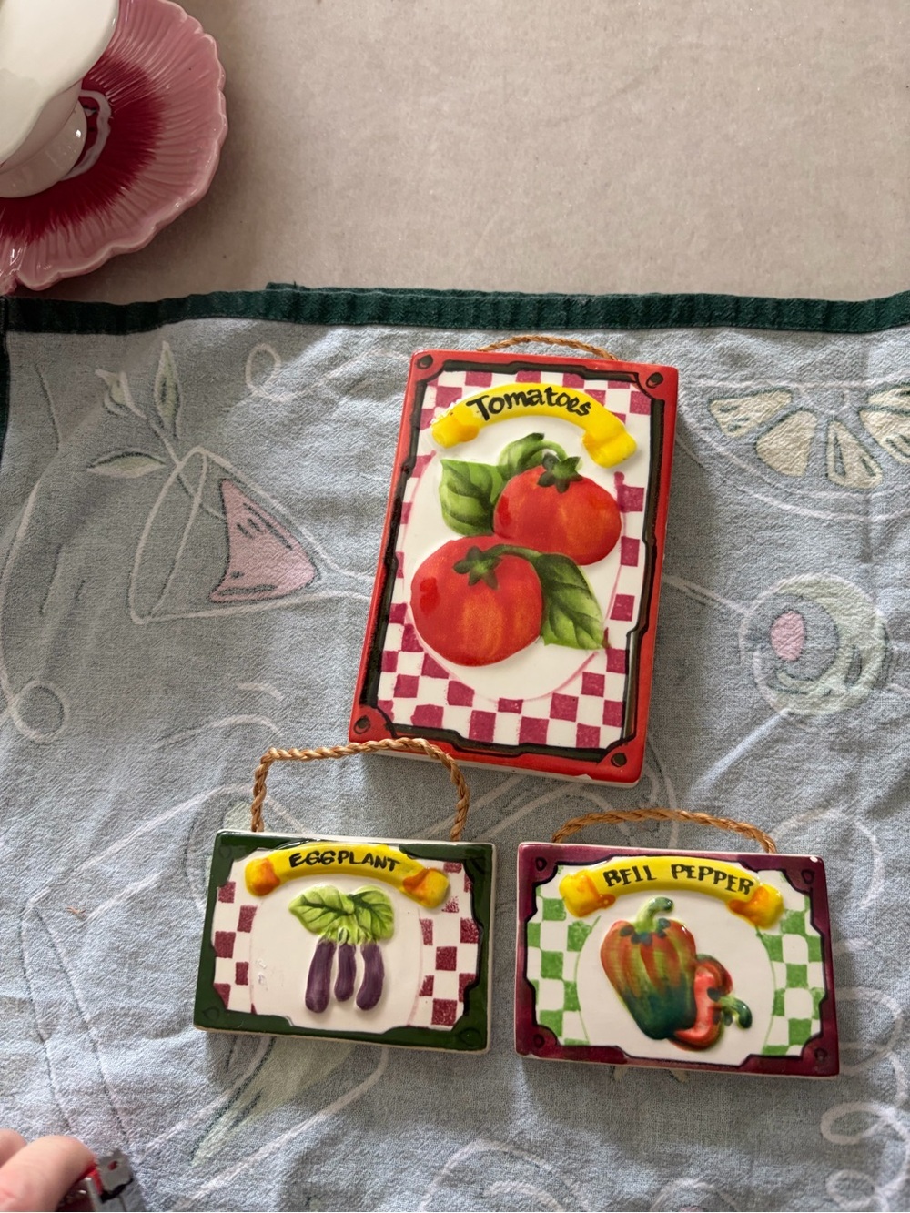 Studio Nova Ceramic Vegetable Wall Plaques in Red, Green, Purple